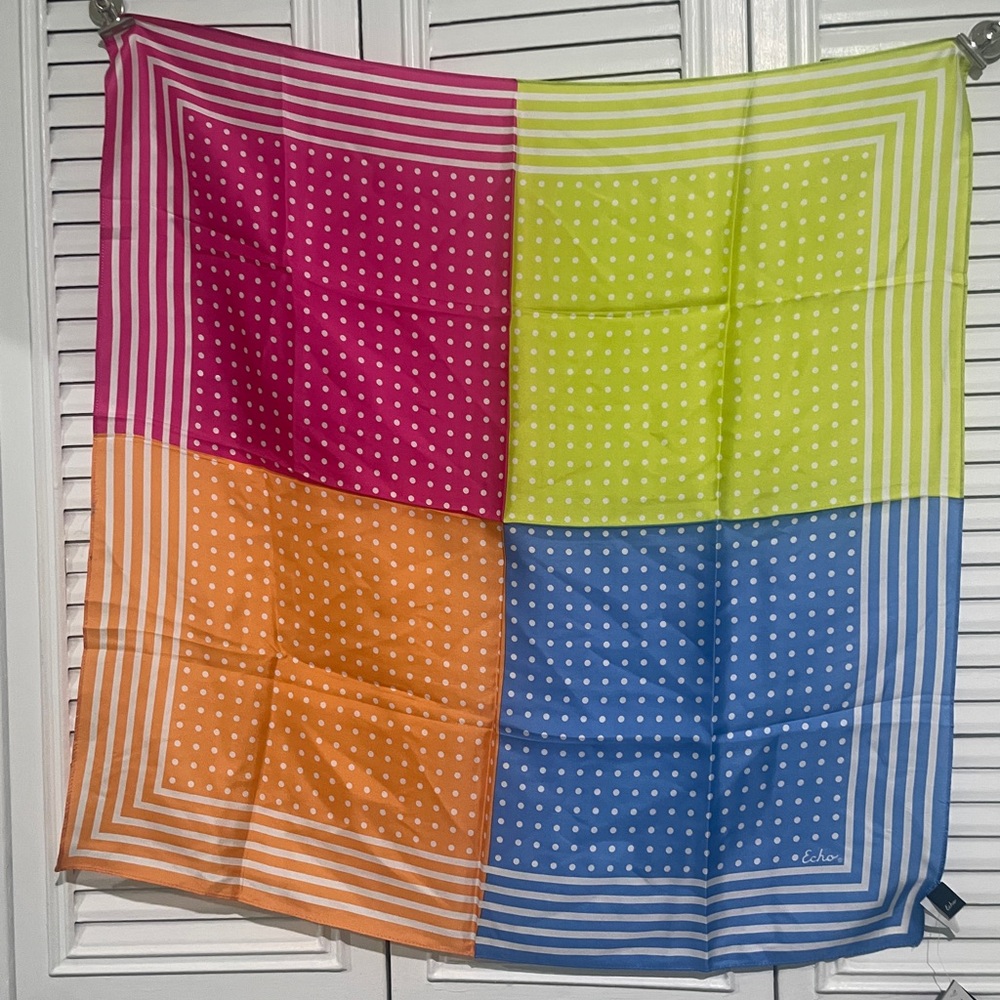 Echo Multicolor Polka Dot Silk Scarf - Pink, Lime, Orange, Blue